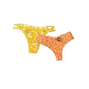 Victorias Secret Size M Thong Bundle Orange Yellow Lace Summer Pastel Floral NWT